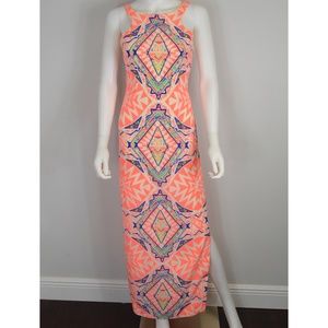 GIANNI BINI Neon Pink Long Cut Out Dress